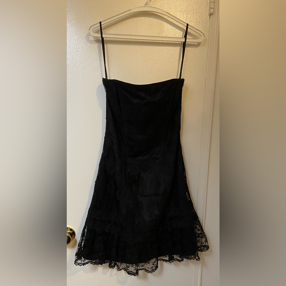 Jessica McClintock black Sheer gothic Lace strapless dress Size 7 - Picture 2 of 10